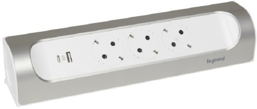 Колодка удлинителя с заземлением угловая Legrand Комфорт 3-м+2xUSB тип A+C 16А 3500Вт бело-алюминий картинка 